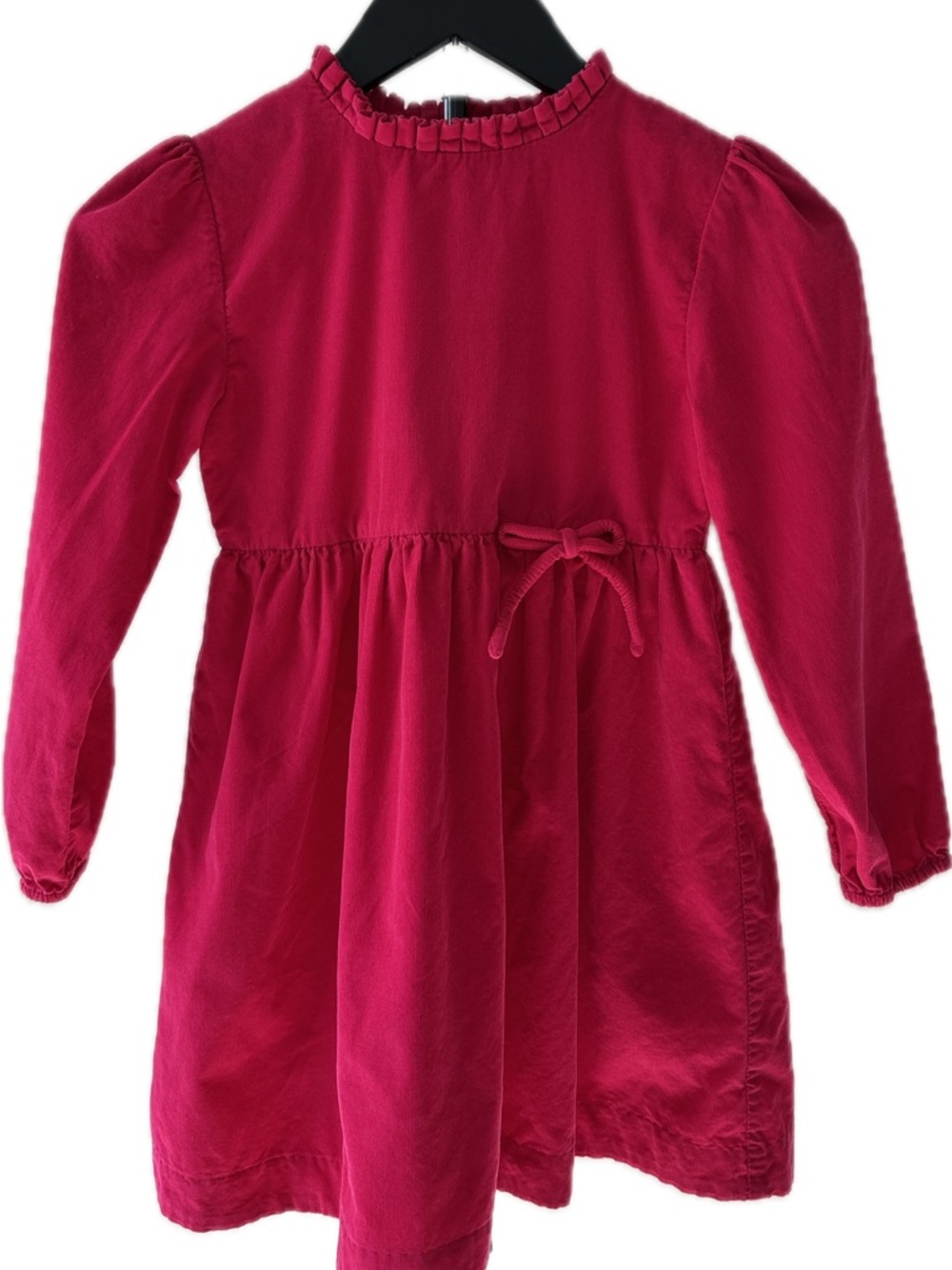 Jacadi Paris Girls Micro Corduroy Long Sleeve Dress- Pink w/ Gold Buttons & Bow